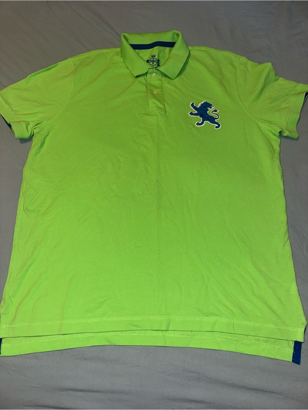 Express Neon Green Polo with Navy Lion Crest